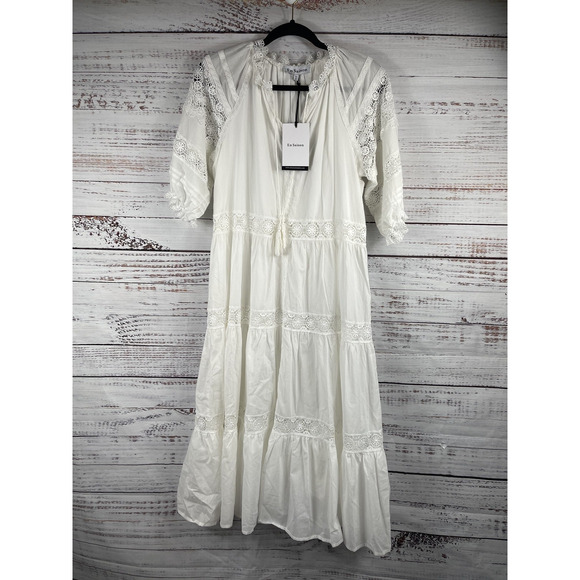 En Saison Dresses & Skirts - En Saison Dress Women's Extra Small White Boho Lace Maxi Tiered Peasant NWT XS